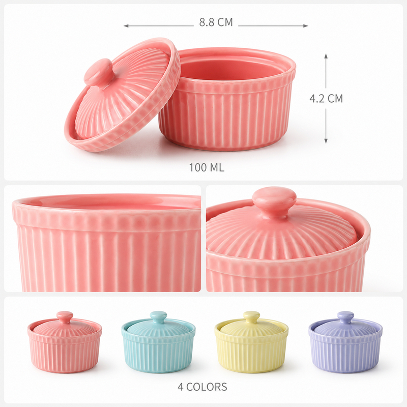 세라믹 라메킨 그릇(뚜껑 포함) 오븐 사용 가능 수플레 - Kitchen Baking Tray Set 리뷰 및 가격
